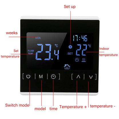 Smart Thermostat Backlit Touch Screen Dual Control Temperature Controller for Floor Heating High Power AC V1294-YM0512-3114220102511