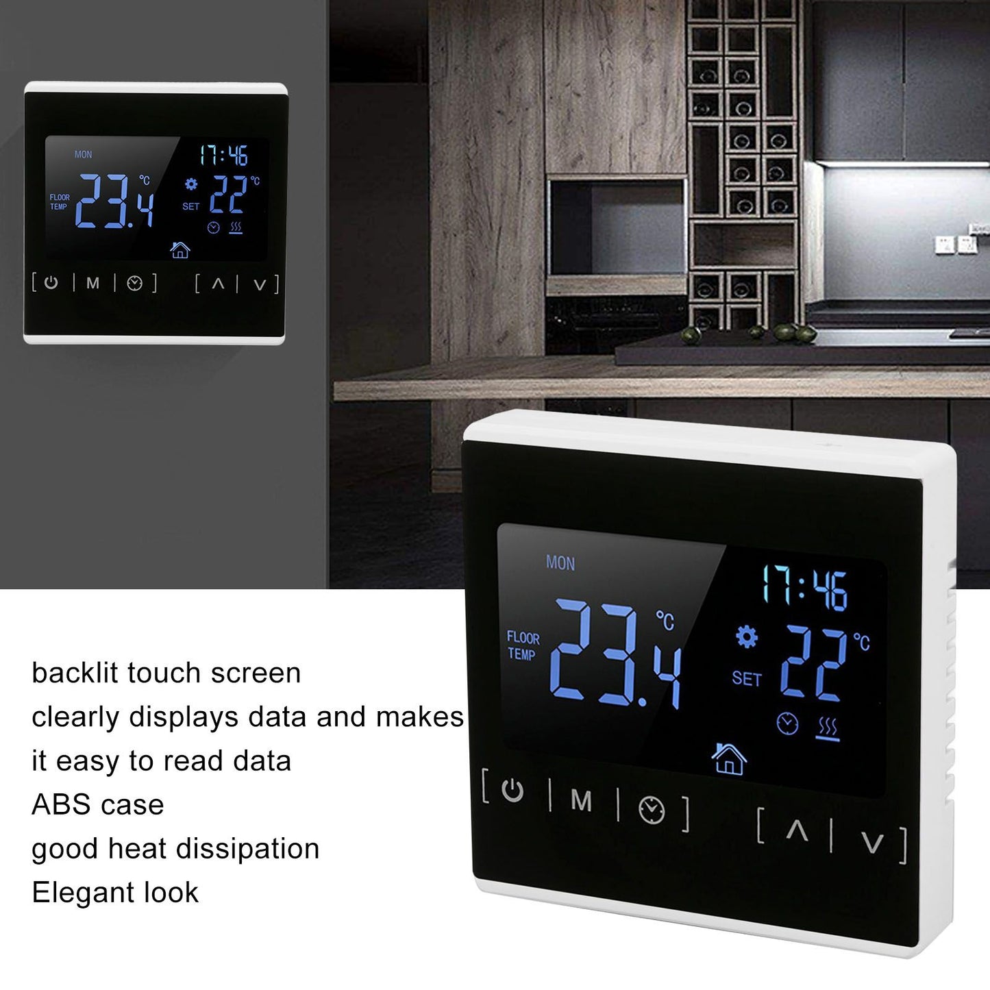 Smart Thermostat Backlit Touch Screen Dual Control Temperature Controller for Floor Heating High Power AC V1294-YM0512-3114220102511