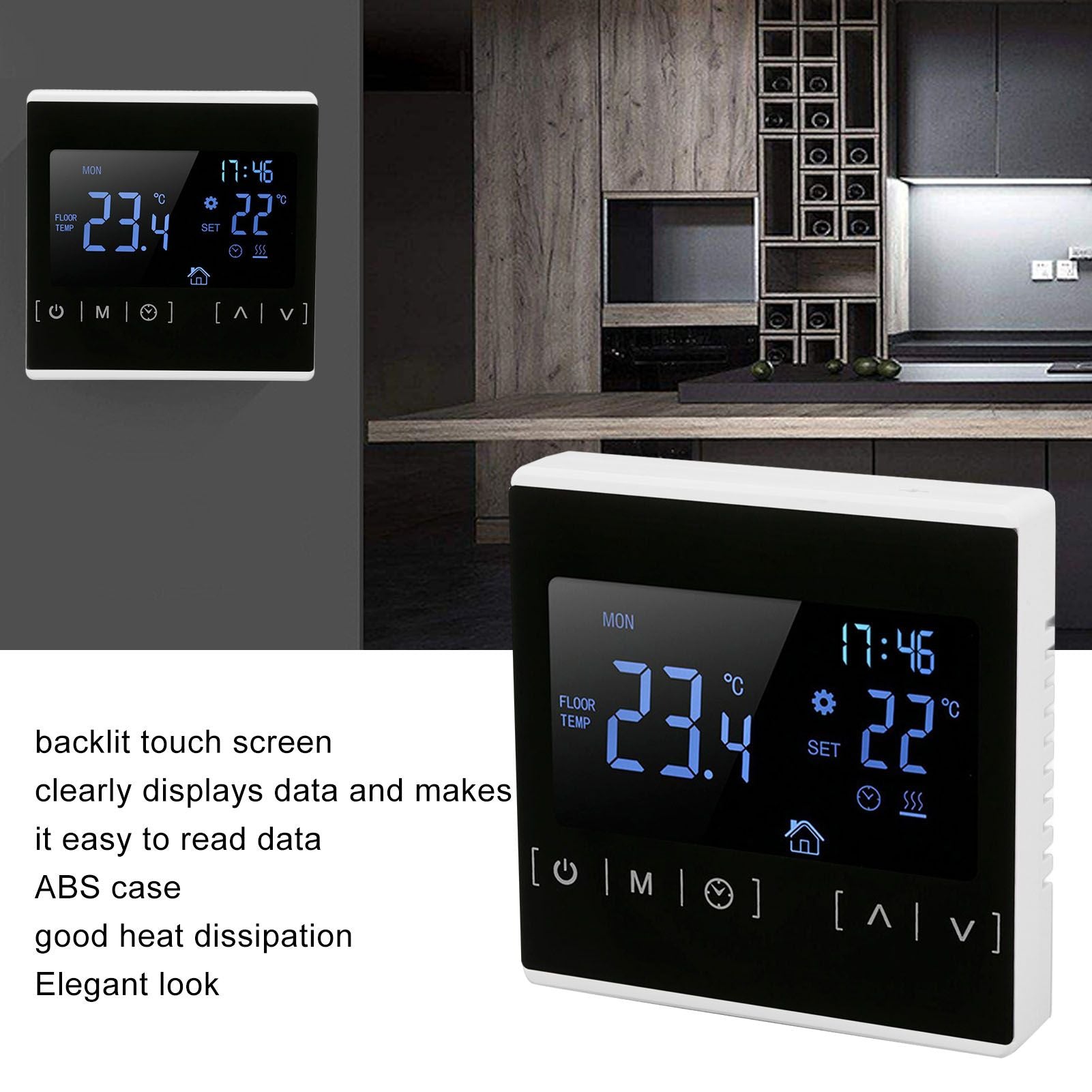 Smart Thermostat Backlit Touch Screen Dual Control Temperature Controller for Floor Heating High Power AC V1294-YM0512-3114220102511