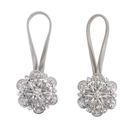 2Pcs Crystal Curtain Magnetic Tieback Stainless Steel Elegant Flower Curtain Clips Buckle for Living Room V1294-YM0512-3114220103411