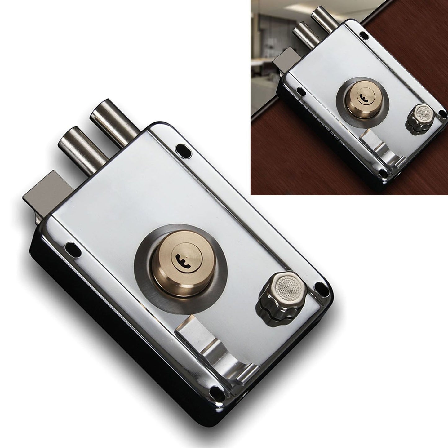 Exterior Gate Lock Stainless Steel Copper Lock Core Left Open with Edge Security Prevent Theft Old Gate Lock V1294-YM0512-3114220106711