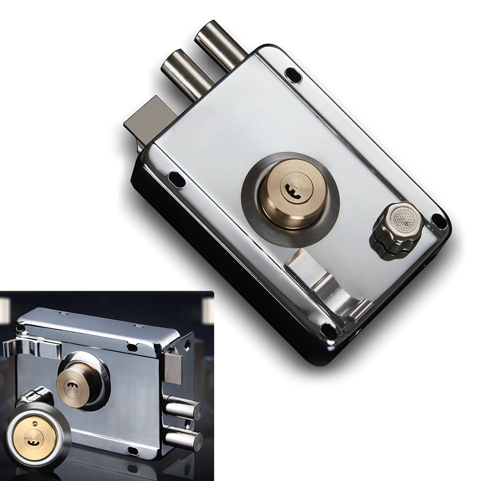 Exterior Gate Lock Stainless Steel Copper Lock Core Left Open with Edge Security Prevent Theft Old Gate Lock V1294-YM0512-3114220106711