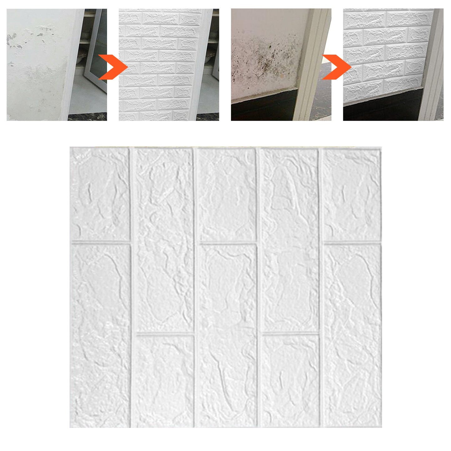 3D Wallpaper Self Adhesive Waterproof Cuttable Odorless Faux Brick Wall Panel for Living Room Bedroom White V1294-YM0512-3114220108711
