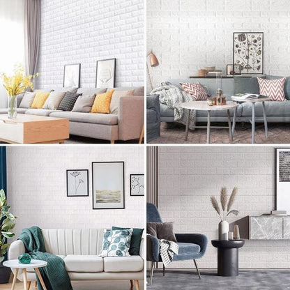 3D Wallpaper Self Adhesive Waterproof Cuttable Odorless Faux Brick Wall Panel for Living Room Bedroom White V1294-YM0512-3114220108711
