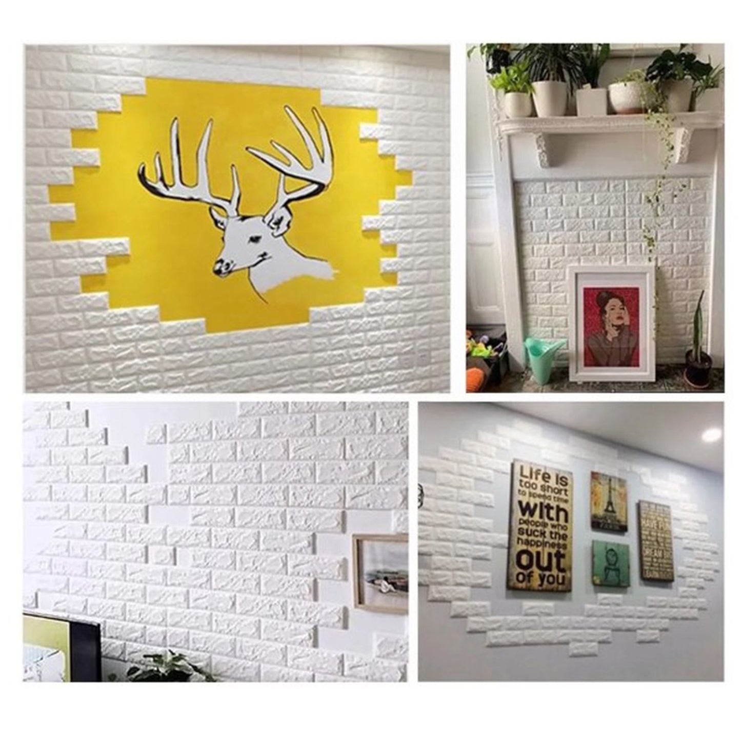 3D Wallpaper Self Adhesive Waterproof Cuttable Odorless Faux Brick Wall Panel for Living Room Bedroom White V1294-YM0512-3114220108711