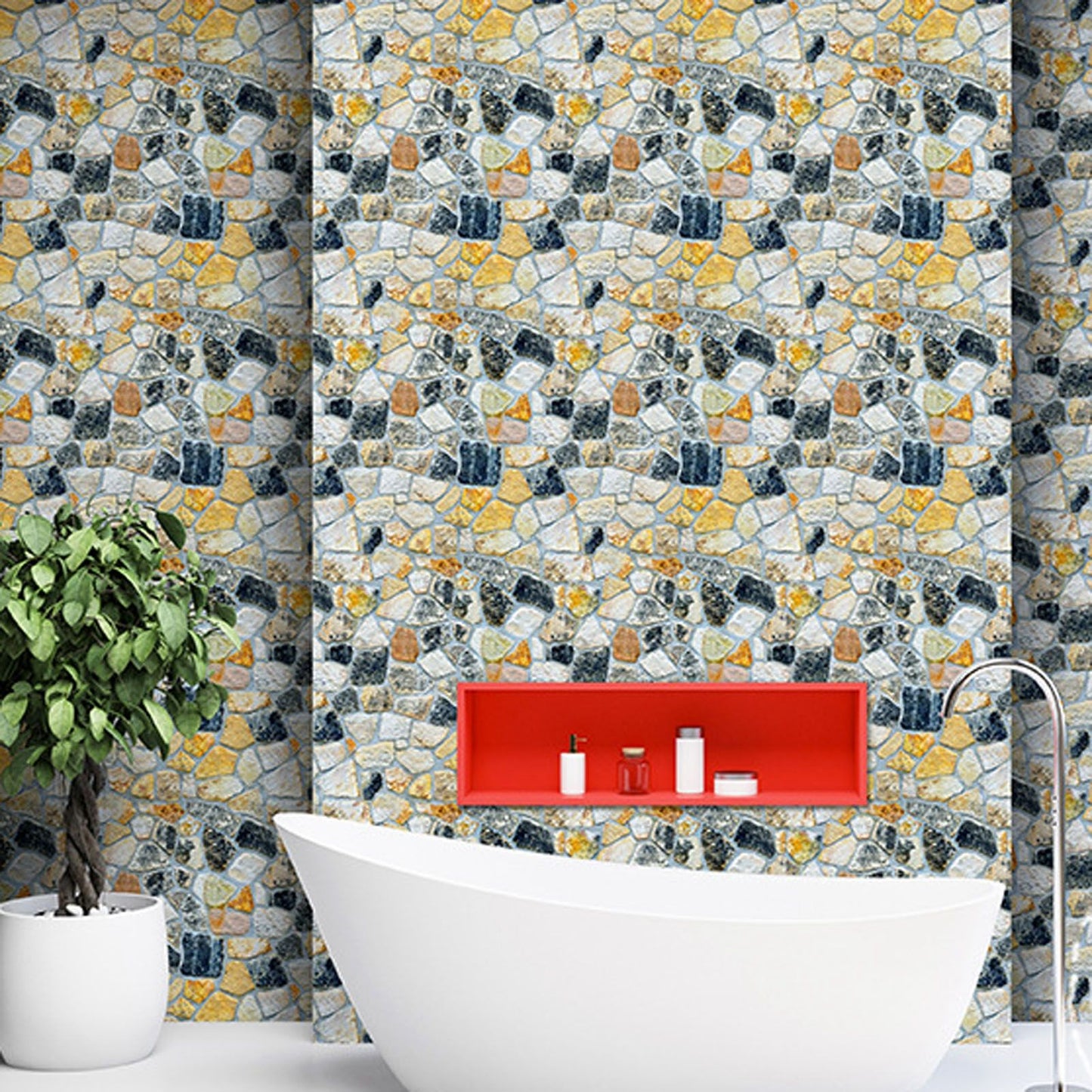 45cmx10m Simulated Stone Wallpaper Home Brick Grain Wall Sticker Colorful Rock Pattern V1294-YM0512-3114220110411