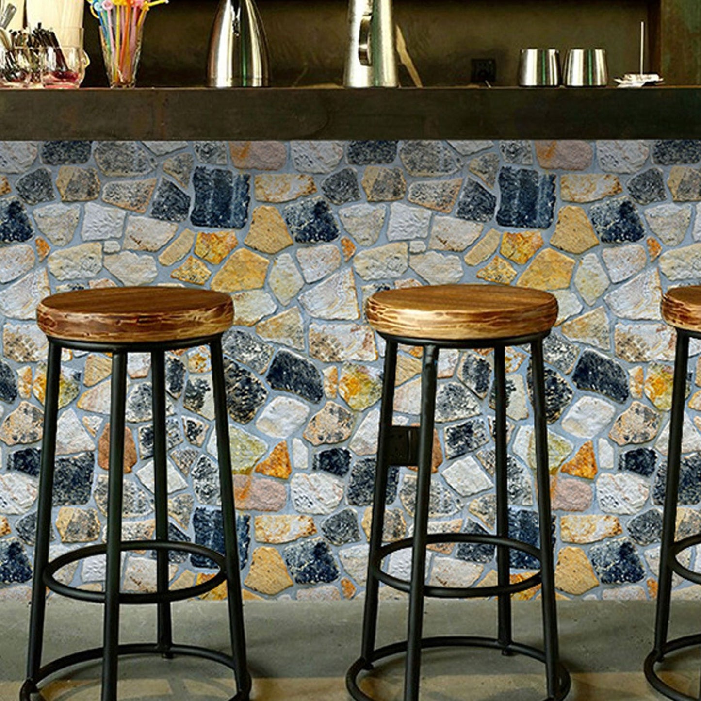45cmx10m Simulated Stone Wallpaper Home Brick Grain Wall Sticker Colorful Rock Pattern V1294-YM0512-3114220110411