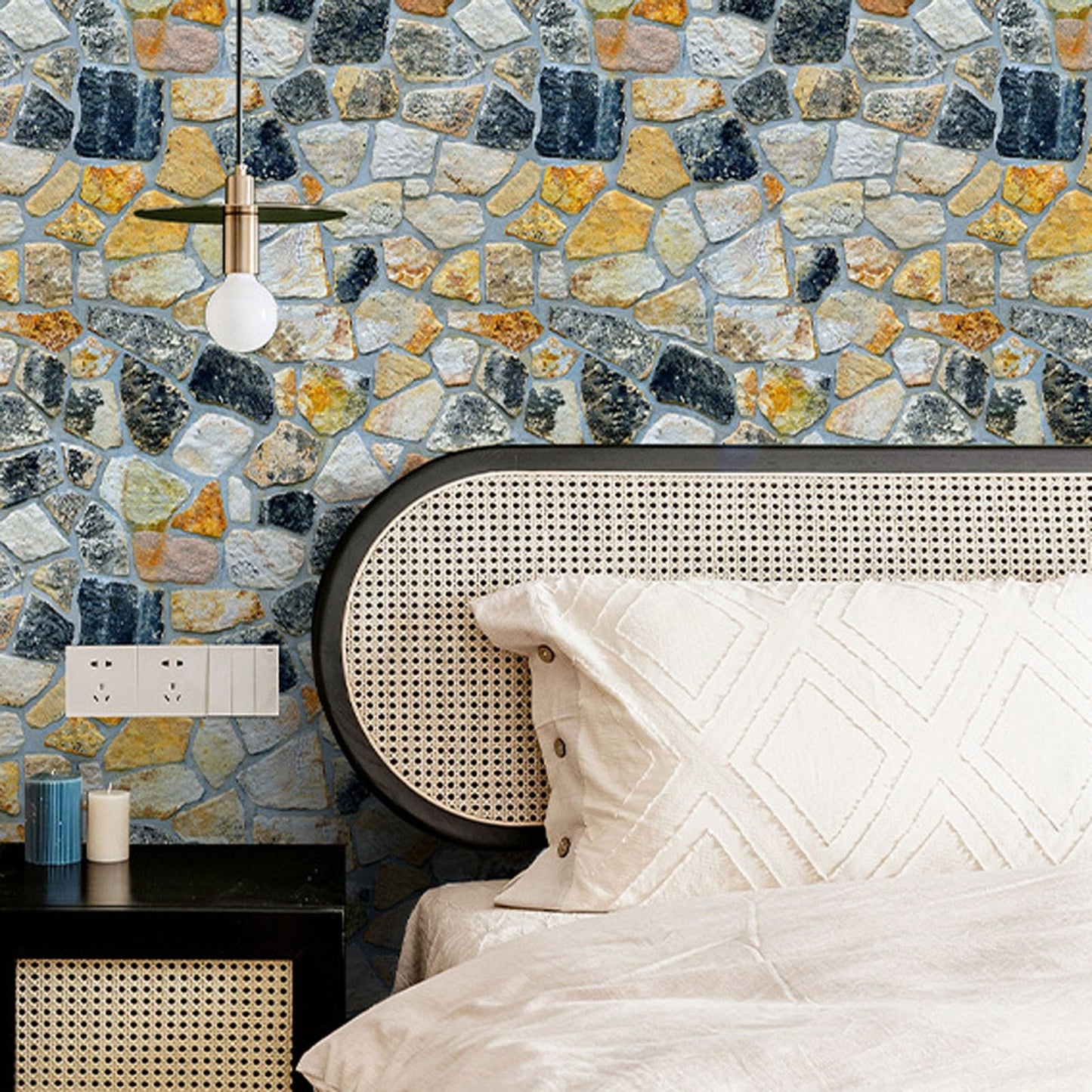 45cmx10m Simulated Stone Wallpaper Home Brick Grain Wall Sticker Colorful Rock Pattern V1294-YM0512-3114220110411