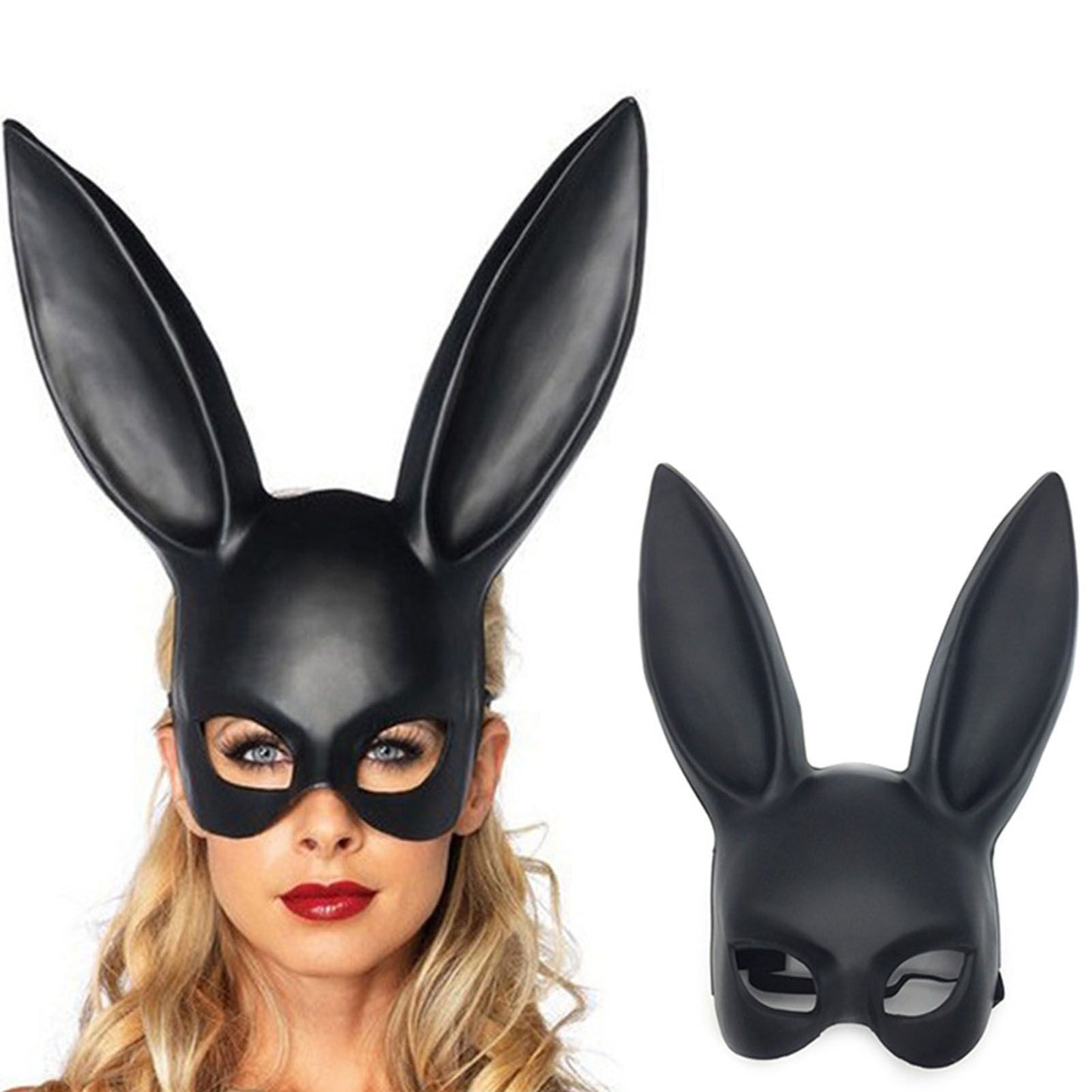 Rabbit Ears Mask Half Face Environmental Protection PVC Masquerade Mask for Parties Costume Matte Black V1294-YM0512-3115220108811