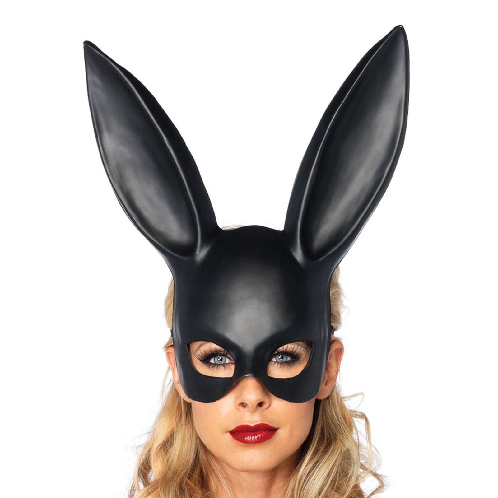 Rabbit Ears Mask Half Face Environmental Protection PVC Masquerade Mask for Parties Costume Matte Black V1294-YM0512-3115220108811