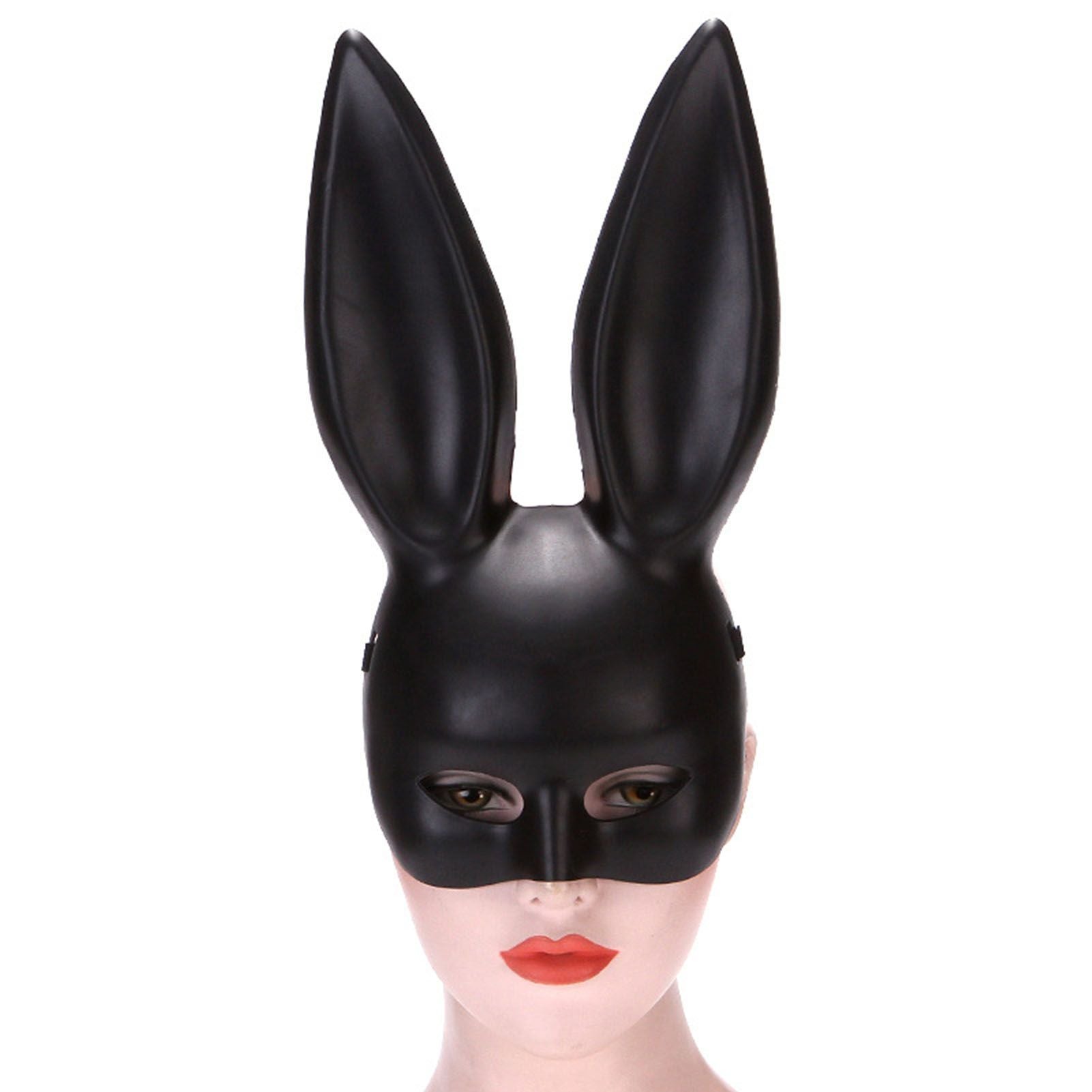 Rabbit Ears Mask Half Face Environmental Protection PVC Masquerade Mask for Parties Costume Matte Black V1294-YM0512-3115220108811