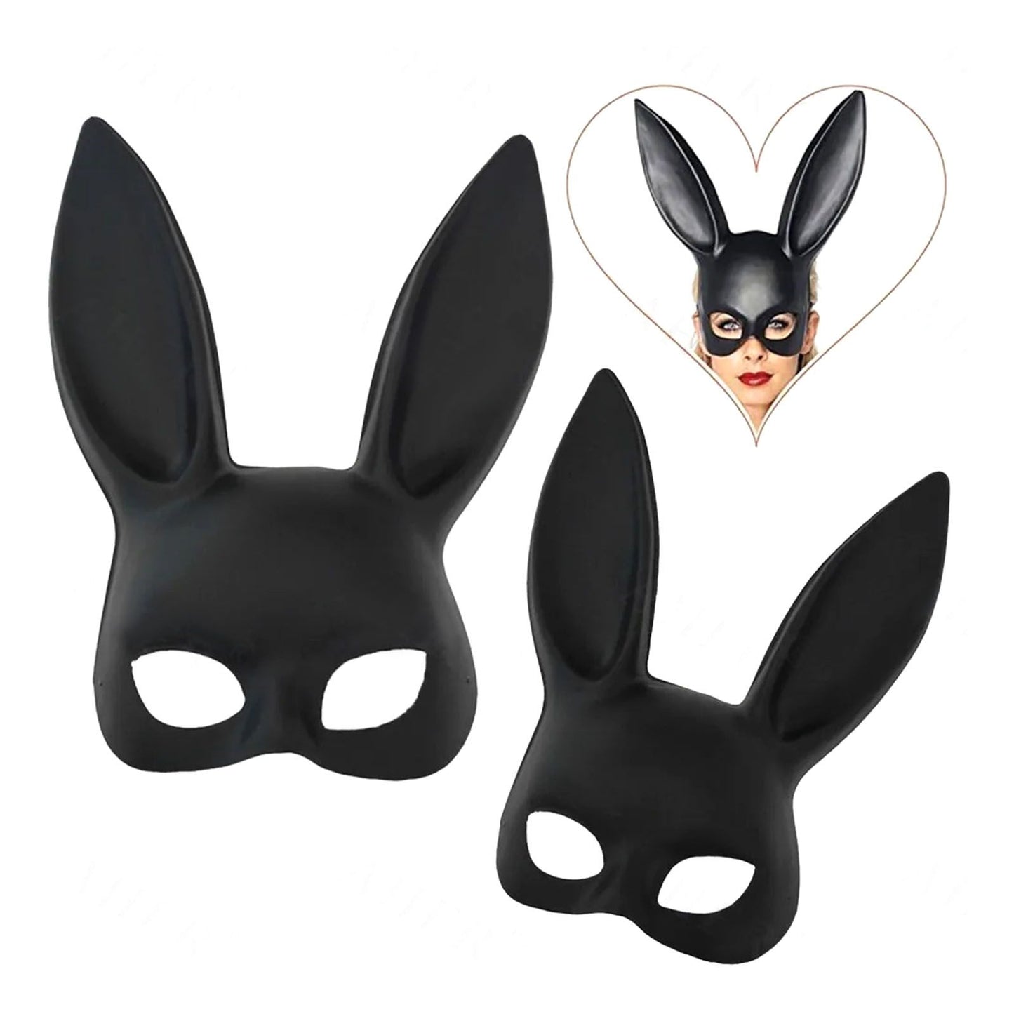 Rabbit Ears Mask Half Face Environmental Protection PVC Masquerade Mask for Parties Costume Matte Black V1294-YM0512-3115220108811