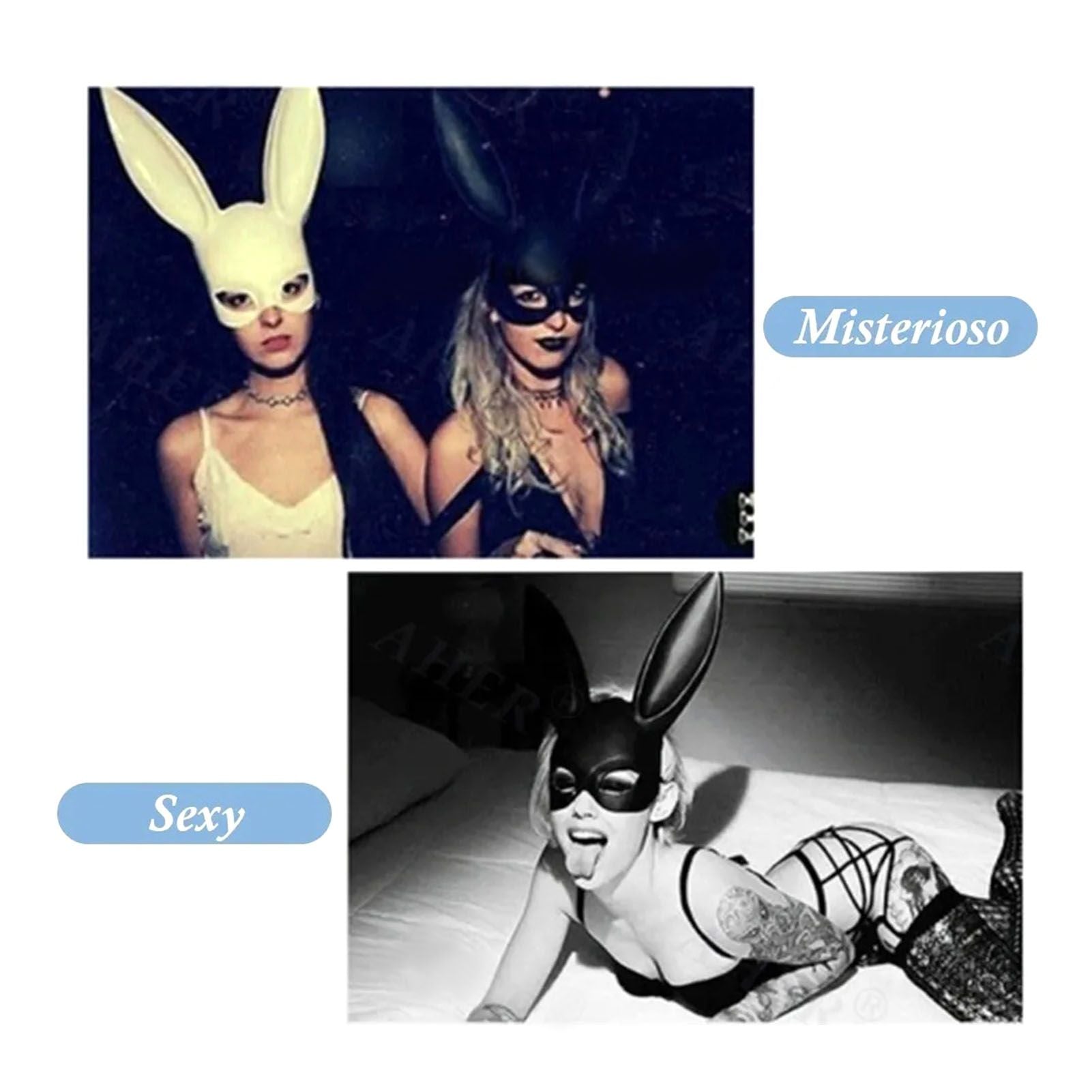 Rabbit Ears Mask Half Face Environmental Protection PVC Masquerade Mask for Parties Costume Matte Black V1294-YM0512-3115220108811