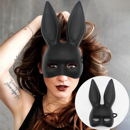 Rabbit Ears Mask Half Face Environmental Protection PVC Masquerade Mask for Parties Costume Matte Black V1294-YM0512-3115220108811
