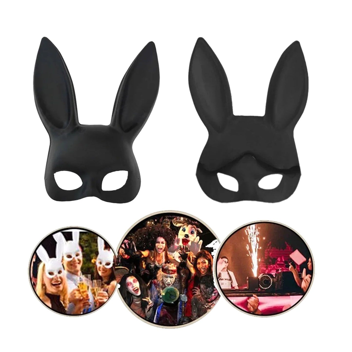 Rabbit Ears Mask Half Face Environmental Protection PVC Masquerade Mask for Parties Costume Matte Black V1294-YM0512-3115220108811