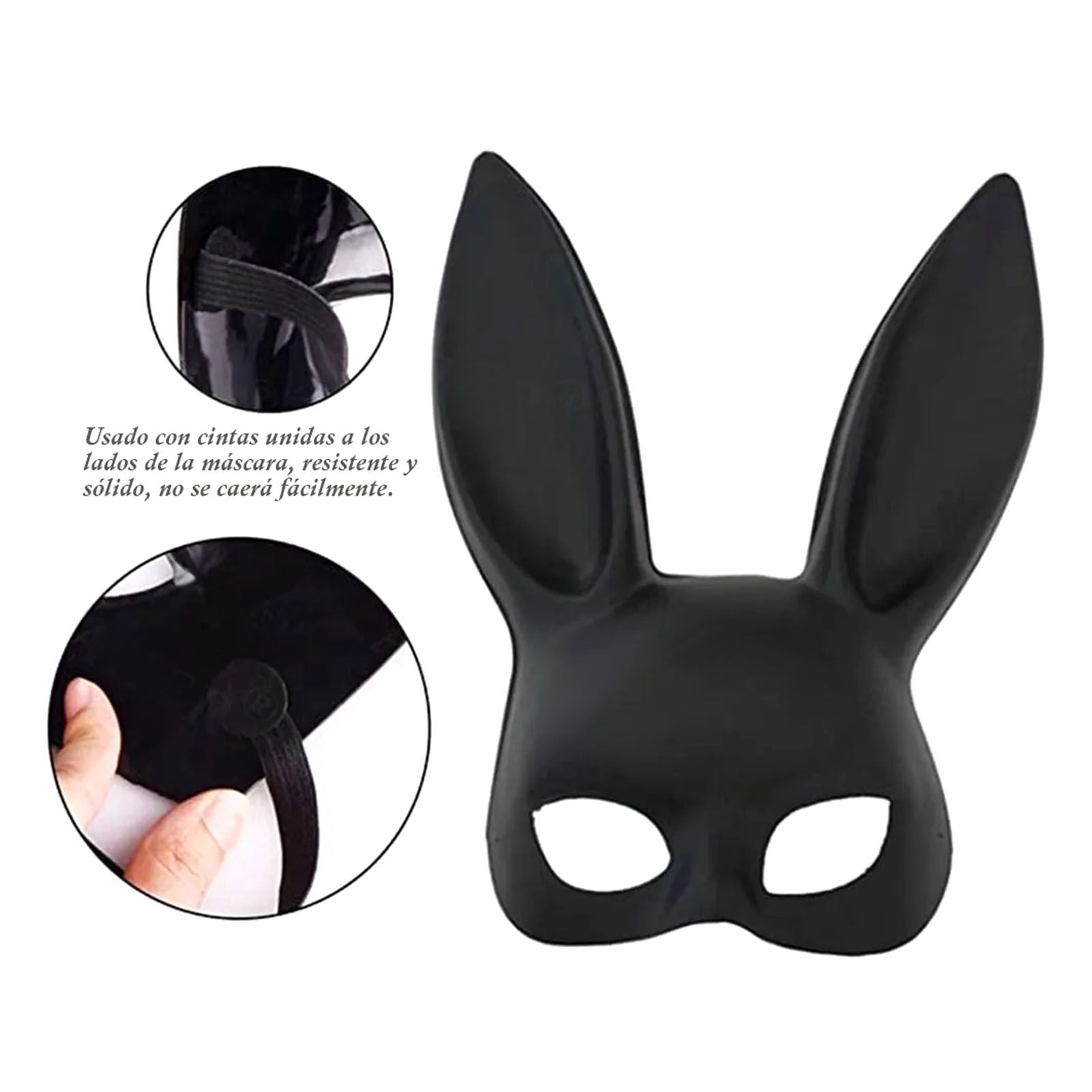 Rabbit Ears Mask Half Face Environmental Protection PVC Masquerade Mask for Parties Costume Matte Black V1294-YM0512-3115220108811