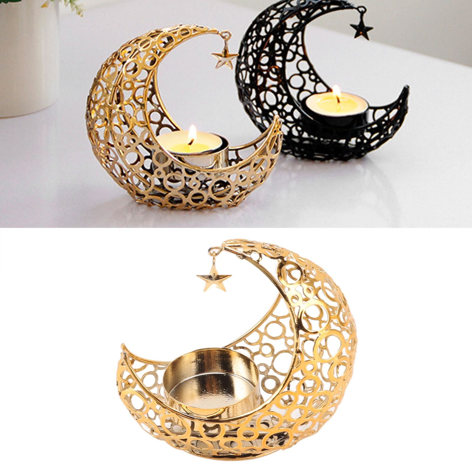 Romantic Moon Candlestick Iron Hollowed Candle Holder for Weddings Christmas Decoration Dining Coffee Table V1294-YM0512-3115220112911