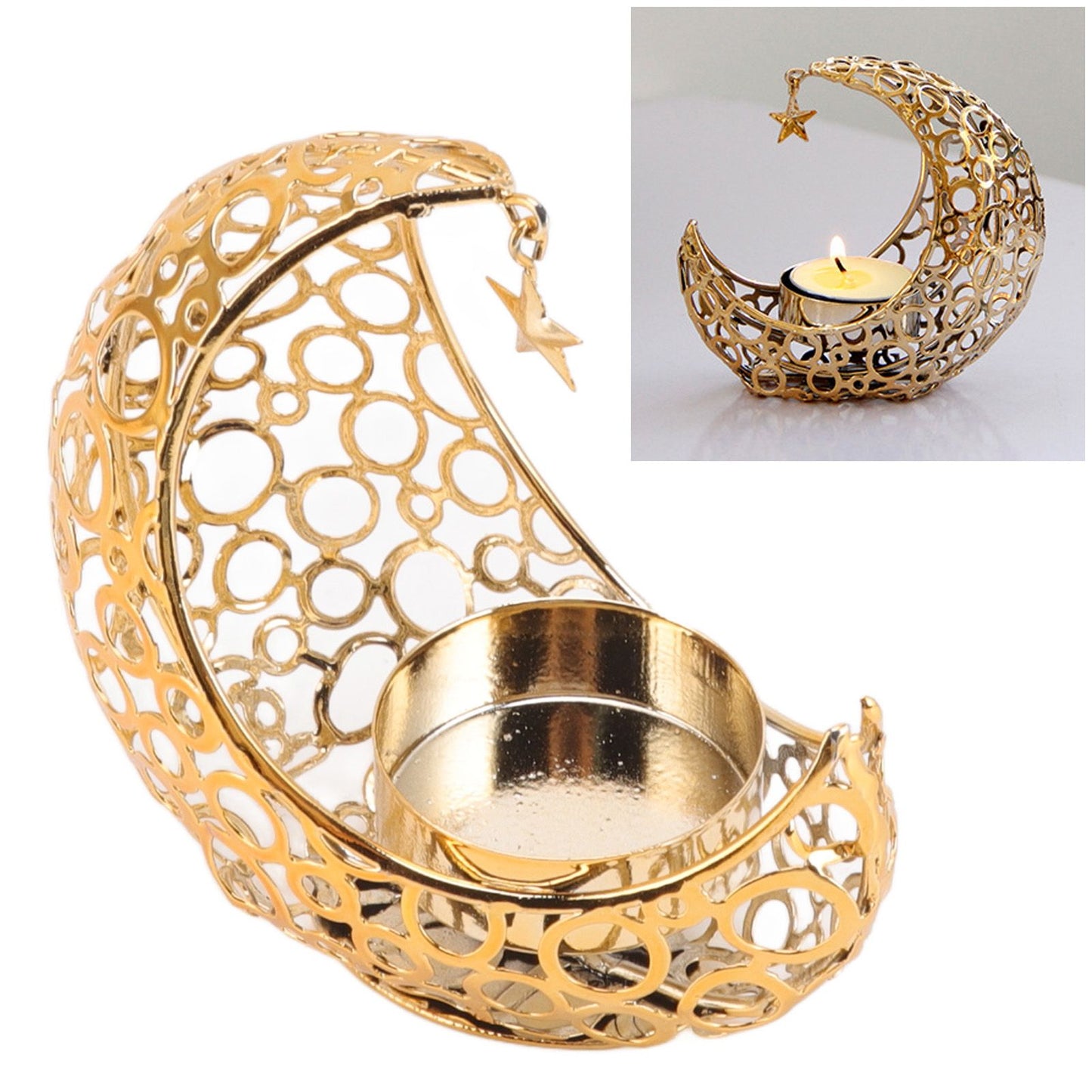 Romantic Moon Candlestick Iron Hollowed Candle Holder for Weddings Christmas Decoration Dining Coffee Table V1294-YM0512-3115220112911