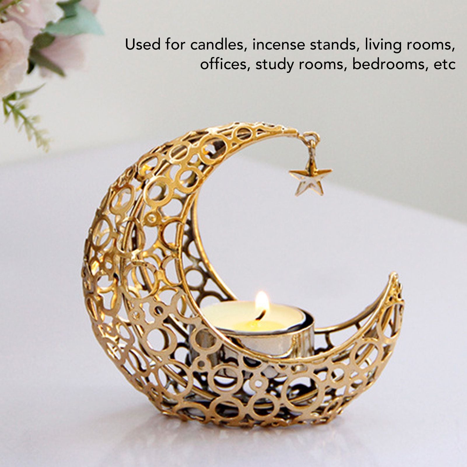 Romantic Moon Candlestick Iron Hollowed Candle Holder for Weddings Christmas Decoration Dining Coffee Table V1294-YM0512-3115220112911