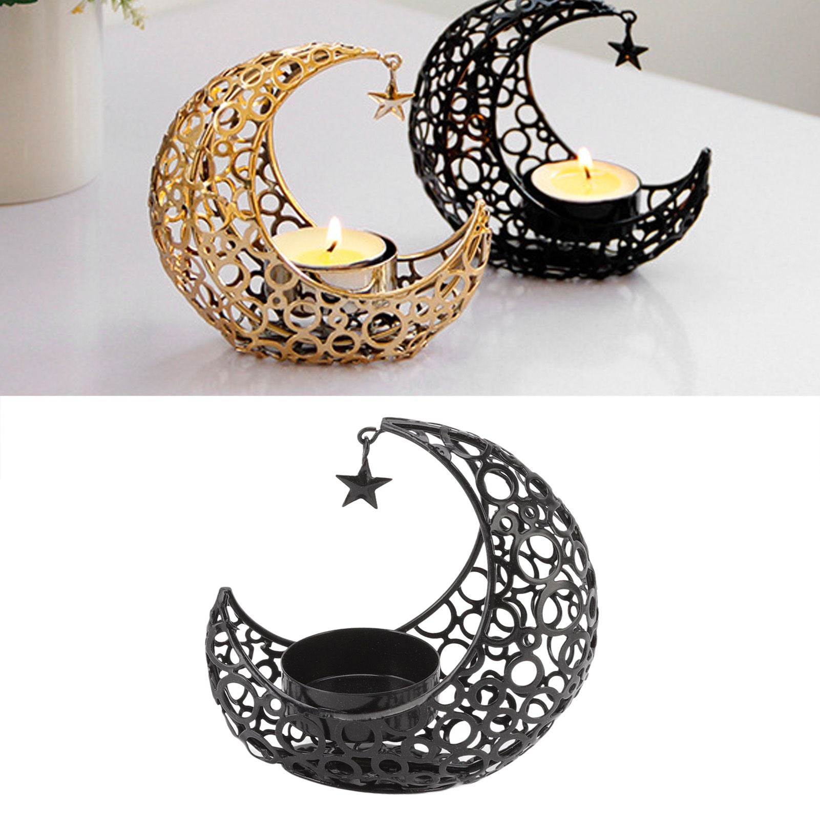 Romantic Moon Candlestick Iron Hollowed Candle Holder for Weddings Christmas Decoration Dining Coffee Table V1294-YM0512-3115220112912