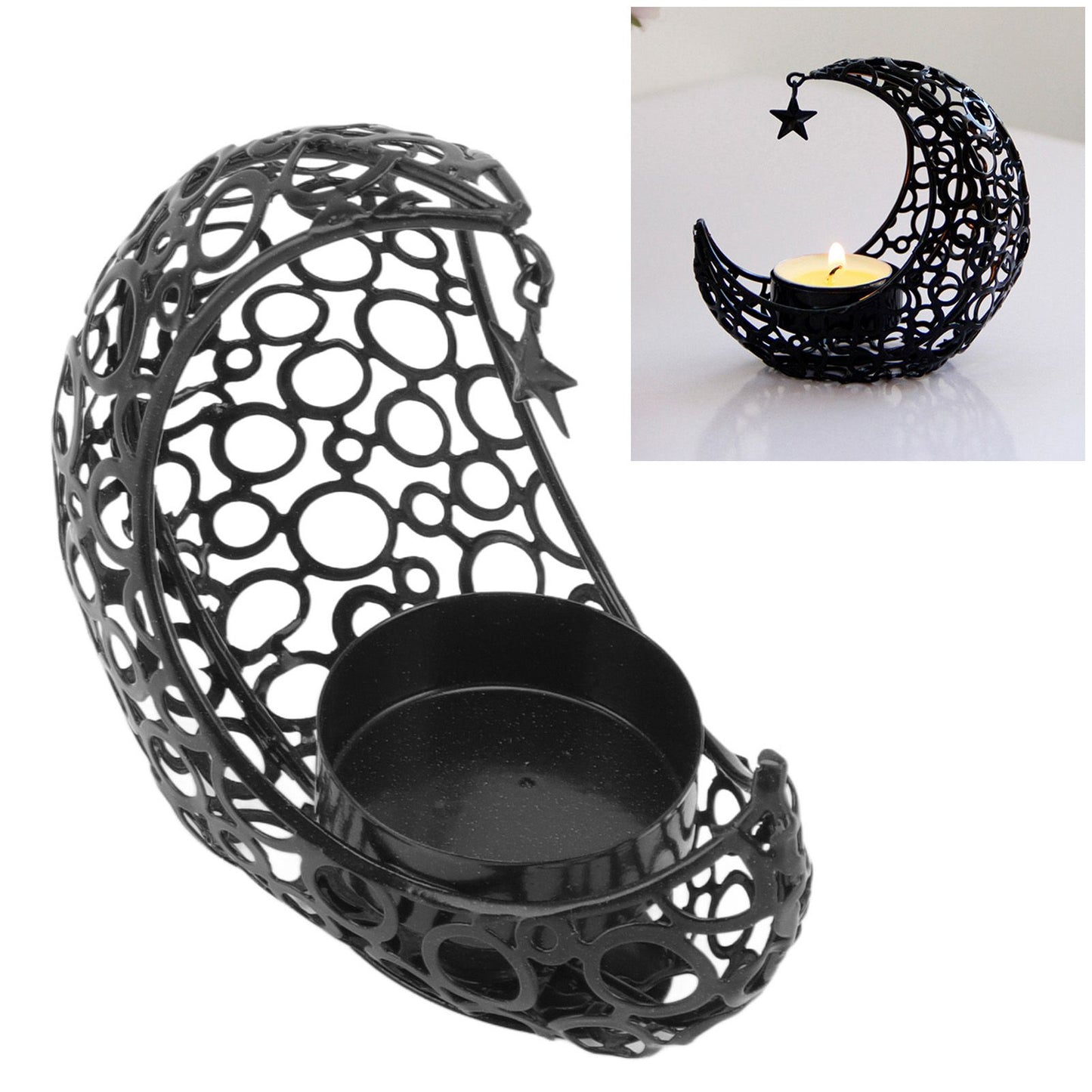 Romantic Moon Candlestick Iron Hollowed Candle Holder for Weddings Christmas Decoration Dining Coffee Table V1294-YM0512-3115220112912