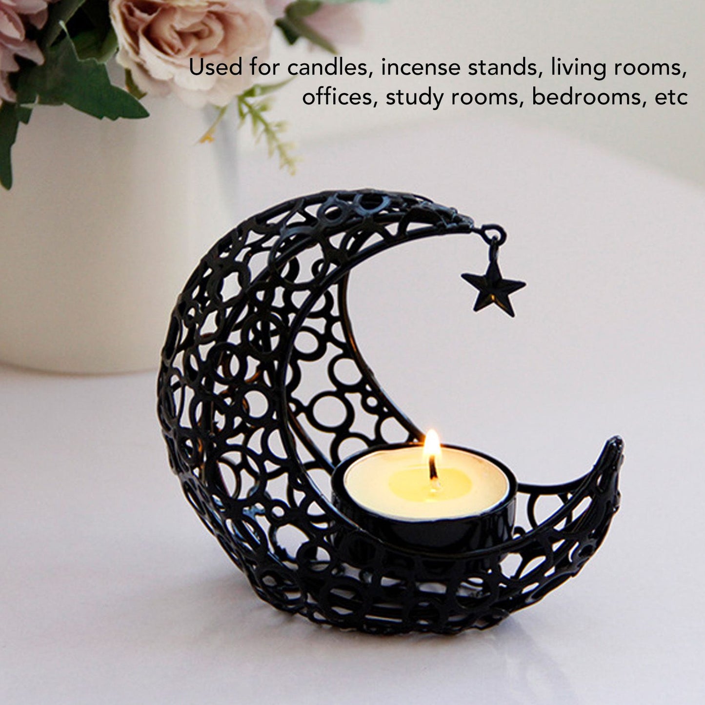 Romantic Moon Candlestick Iron Hollowed Candle Holder for Weddings Christmas Decoration Dining Coffee Table V1294-YM0512-3115220112912