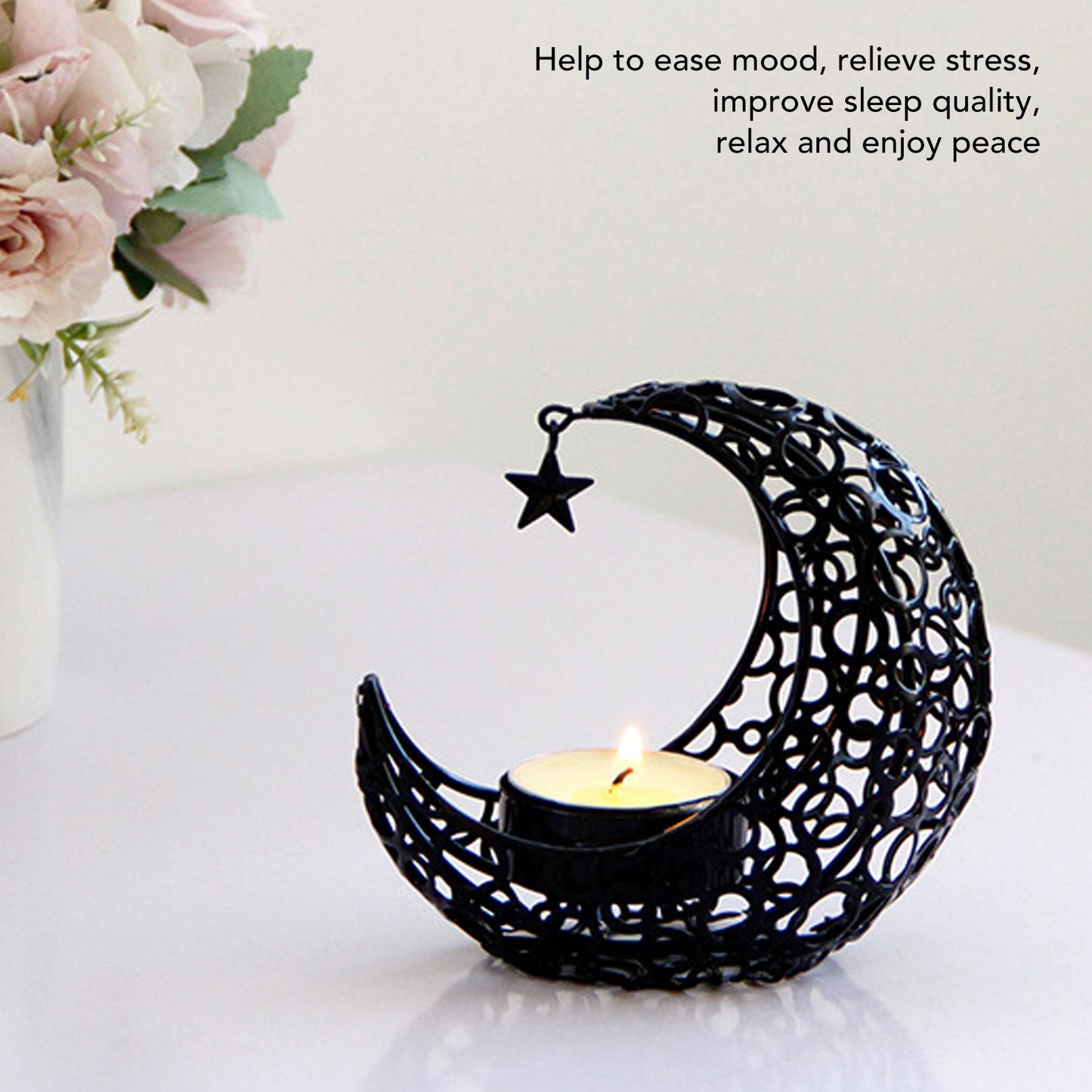 Romantic Moon Candlestick Iron Hollowed Candle Holder for Weddings Christmas Decoration Dining Coffee Table V1294-YM0512-3115220112912