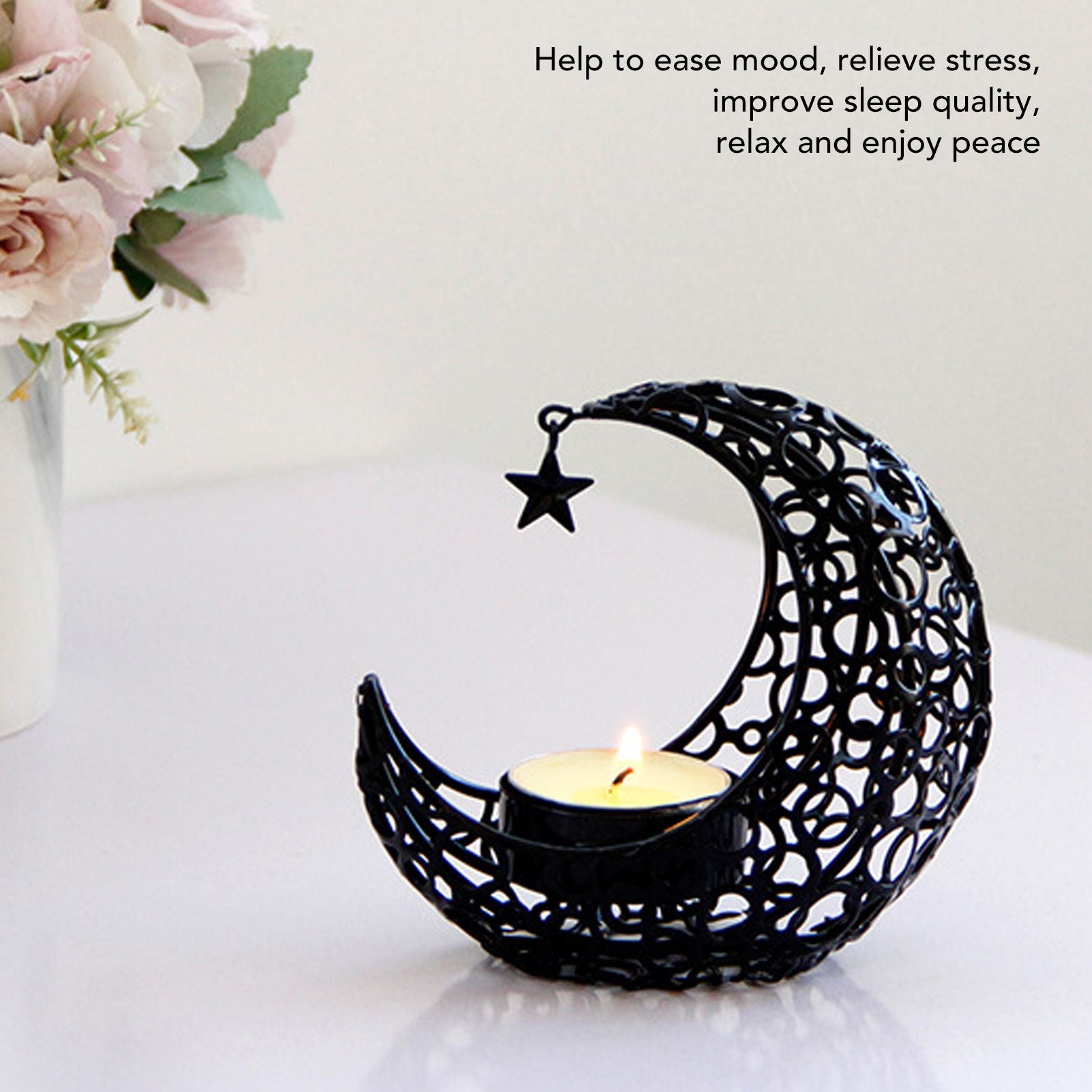 Romantic Moon Candlestick Iron Hollowed Candle Holder for Weddings Christmas Decoration Dining Coffee Table V1294-YM0512-3115220112912