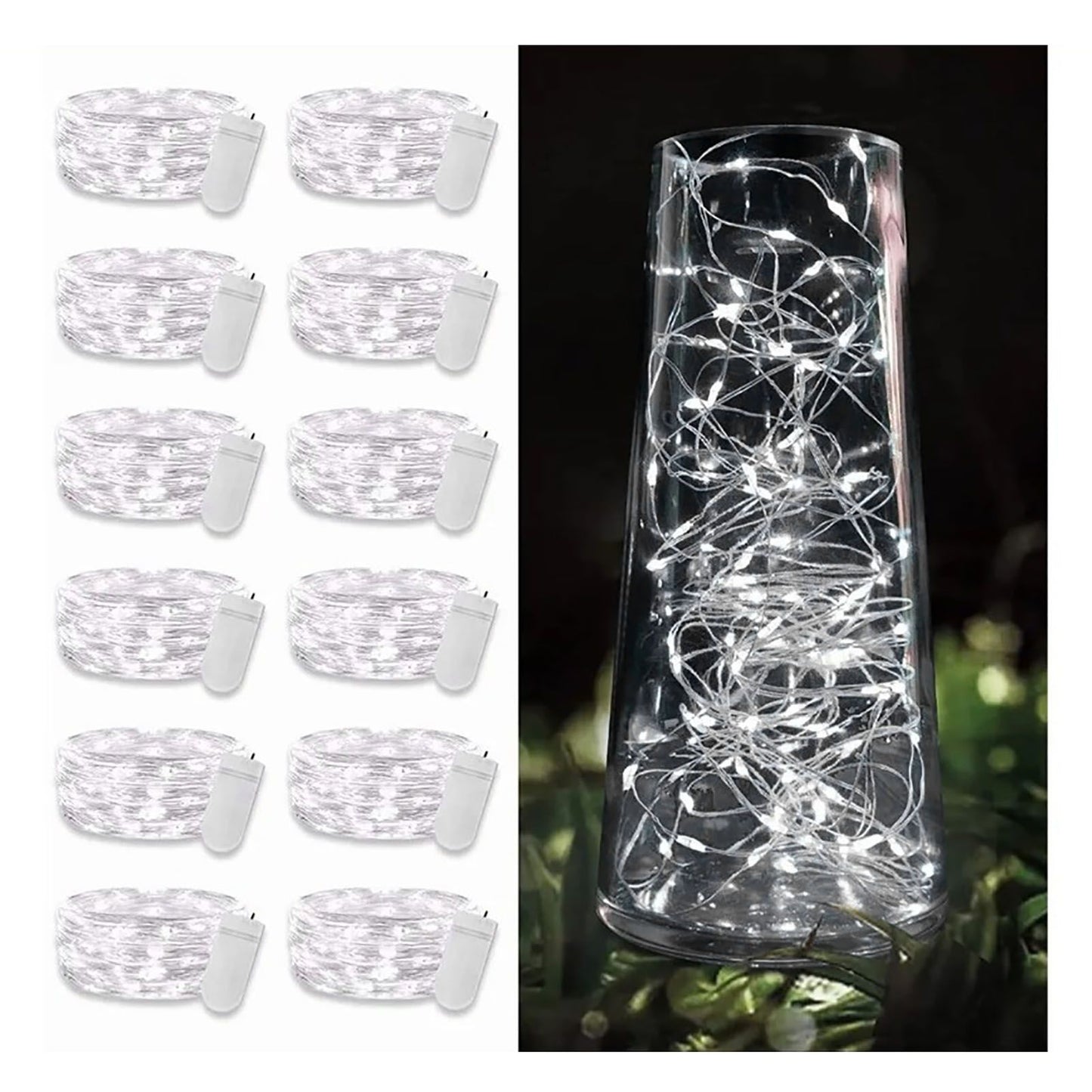 12PCS 0.03W Button String Lights Cold White Light 20 LED 3V Flexible IP65 Waterproof for Wedding Party Bedroom V1294-YM0512-3115220116511