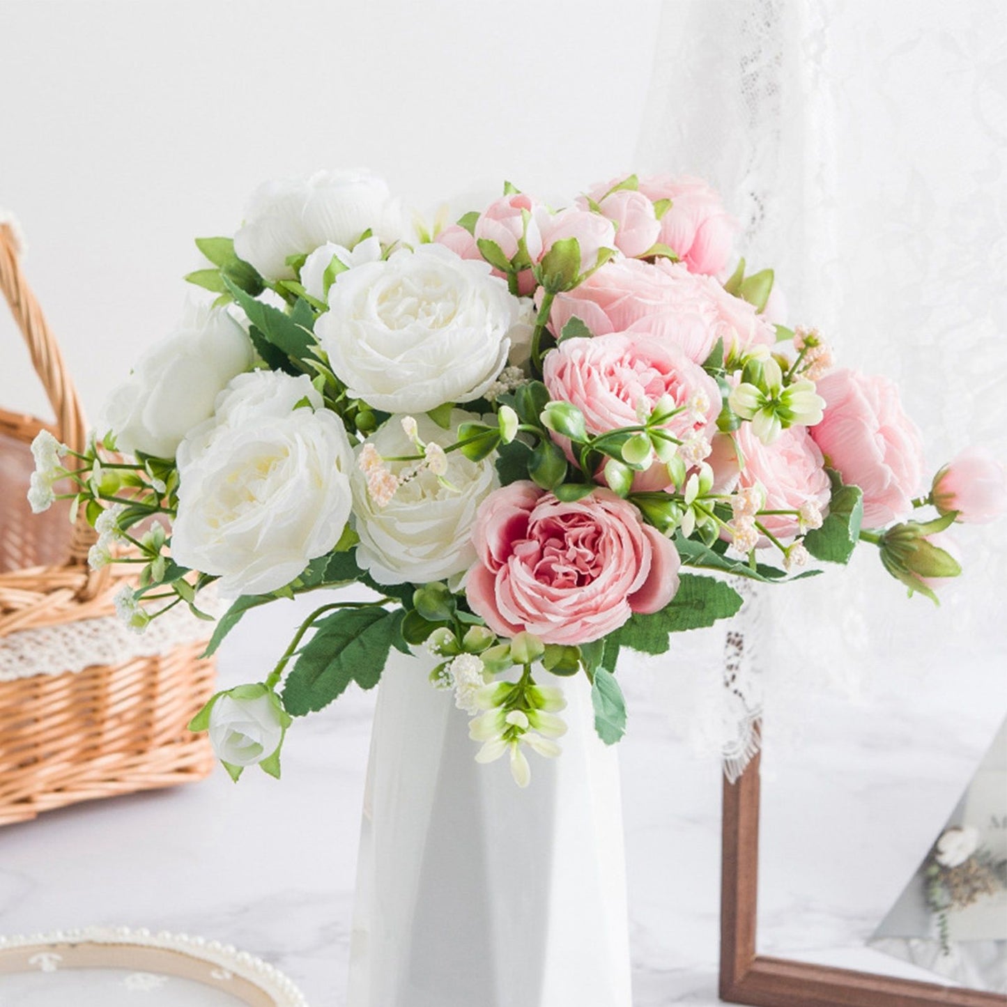 2 Bunches Artificial Peonies Romantic Vivid 6cm Diameter Attractive Decorative Light Weight Faux Peonies V1294-YM0512-3115220117511