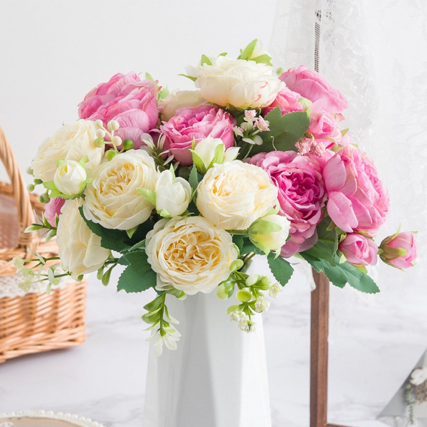2 Bunches Artificial Peonies Romantic Vivid 6cm Diameter Attractive Decorative Light Weight Faux Peonies V1294-YM0512-3115220117512