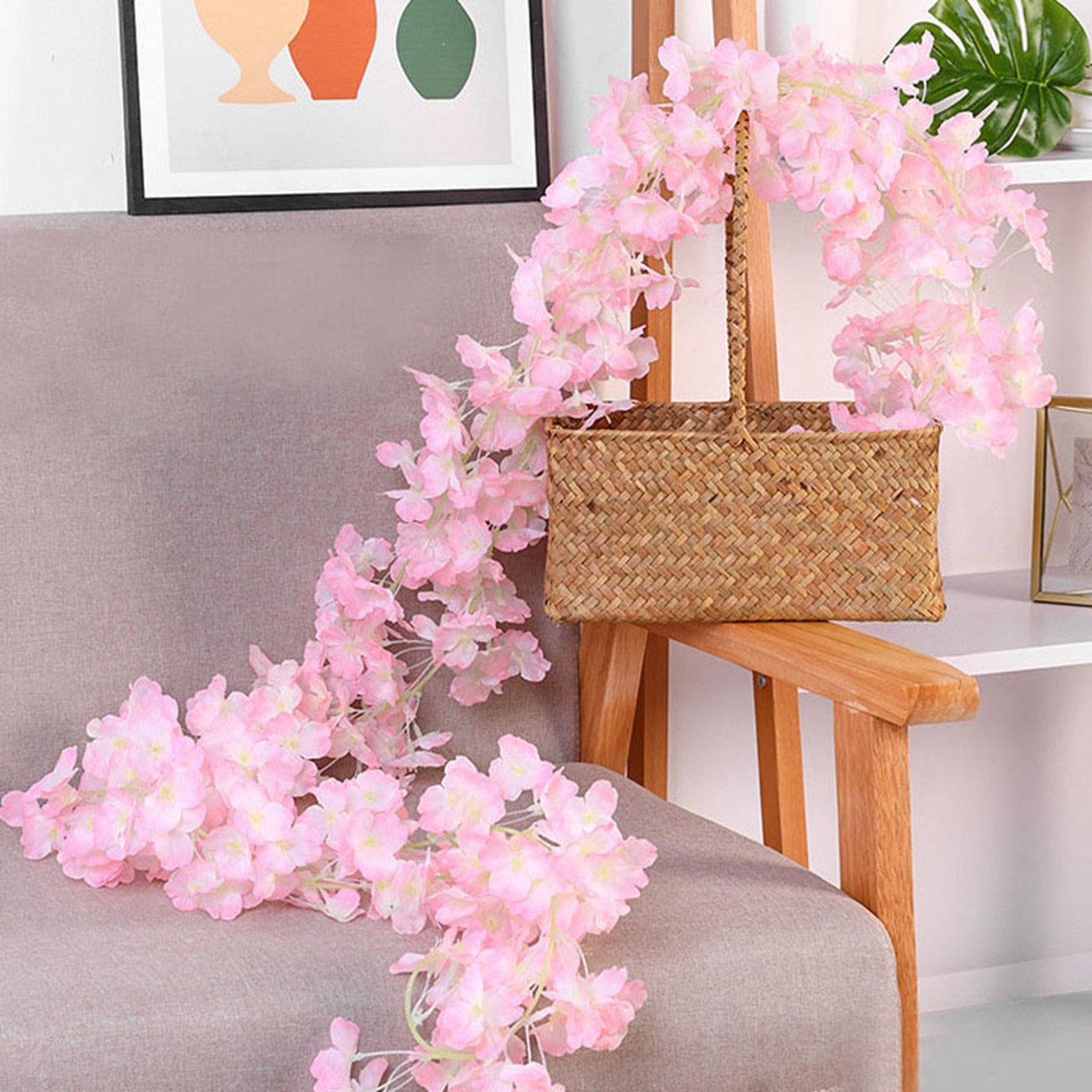 1.8m 256 Simulated Artificial Sakura Flower Garland Hanging Vines for Spring Home Room Wedding Party Decor V1294-YM0512-3115220117713
