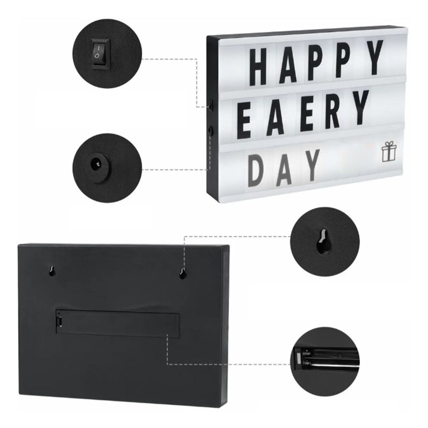 Cinema Light Box with Letters DIY Warm Light Up Letter Box with 96 Lettering Sticker for Room Decoration V1294-YM0512-3115220119311