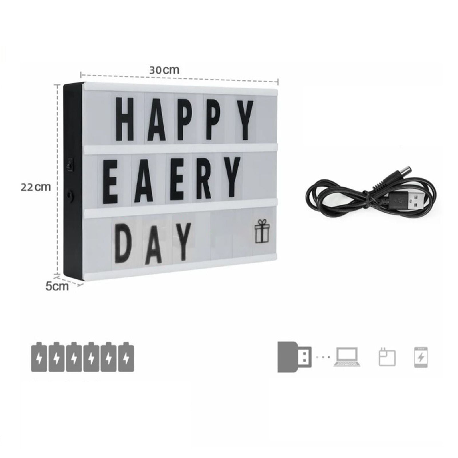 Cinema Light Box with Letters DIY Warm Light Up Letter Box with 96 Lettering Sticker for Room Decoration V1294-YM0512-3115220119311
