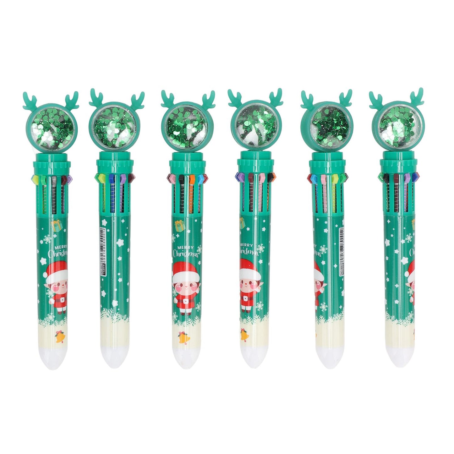 6Pcs Christmas Theme Ballpoint Pens 10 Color Cute Sequin Retractable Gift School Office Stationery Green Boy V1294-YM0512-3115220119512
