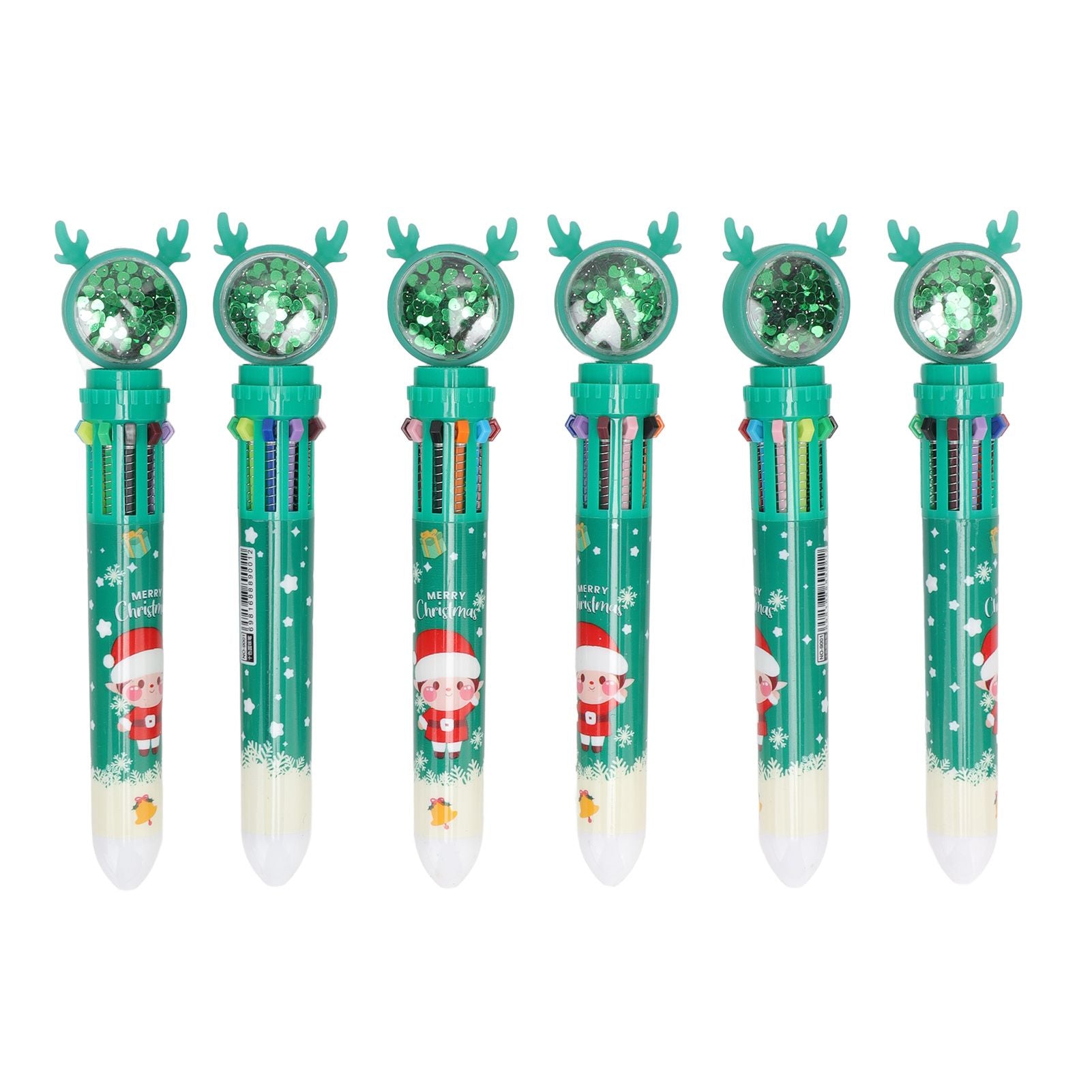 6Pcs Christmas Theme Ballpoint Pens 10 Color Cute Sequin Retractable Gift School Office Stationery Green Boy V1294-YM0512-3115220119512