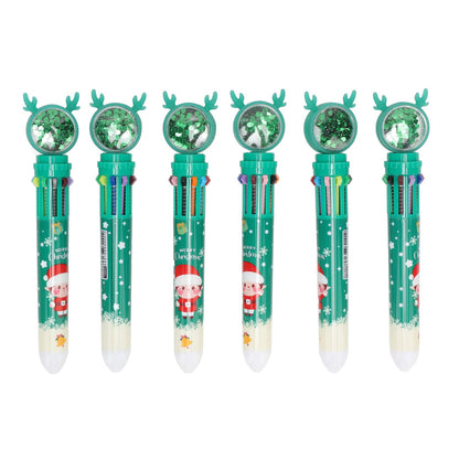 6Pcs Christmas Theme Ballpoint Pens 10 Color Cute Sequin Retractable Gift School Office Stationery Green Boy V1294-YM0512-3115220119512