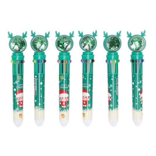 6Pcs Christmas Theme Ballpoint Pens 10 Color Cute Sequin Retractable Gift School Office Stationery Green Boy V1294-YM0512-3115220119512