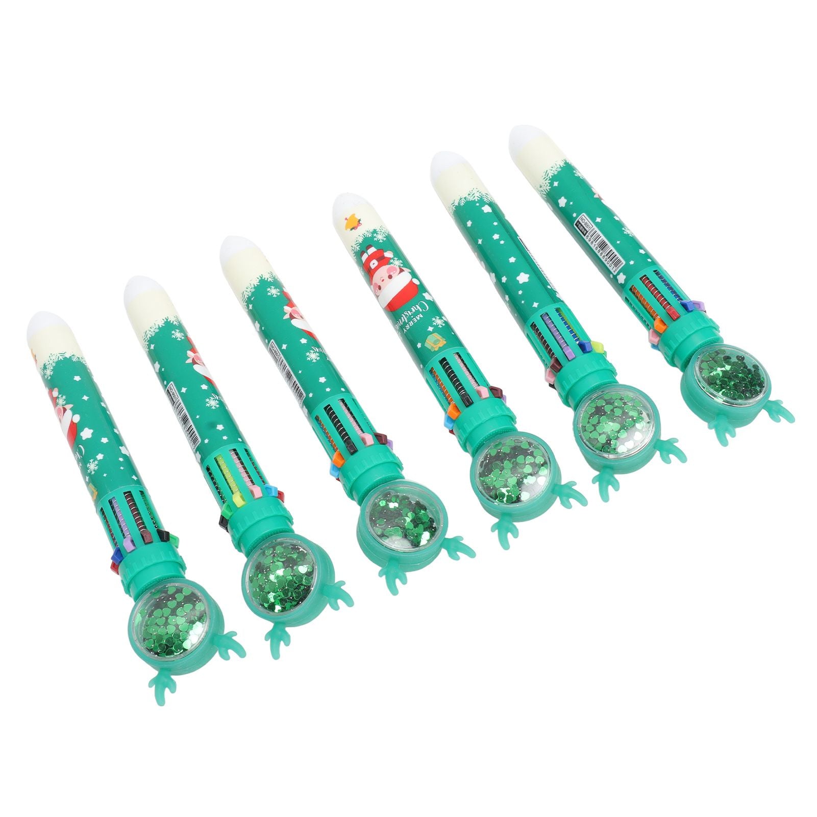6Pcs Christmas Theme Ballpoint Pens 10 Color Cute Sequin Retractable Gift School Office Stationery Green Boy V1294-YM0512-3115220119512