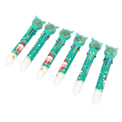6Pcs Christmas Theme Ballpoint Pens 10 Color Cute Sequin Retractable Gift School Office Stationery Green Boy V1294-YM0512-3115220119512