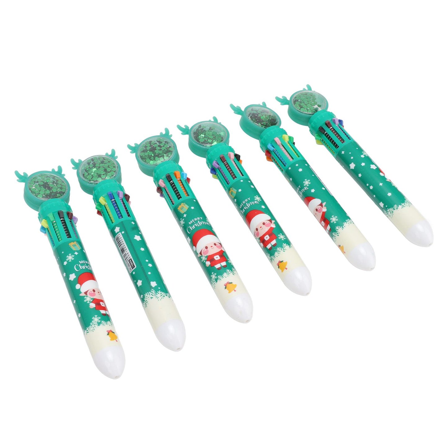 6Pcs Christmas Theme Ballpoint Pens 10 Color Cute Sequin Retractable Gift School Office Stationery Green Boy V1294-YM0512-3115220119512