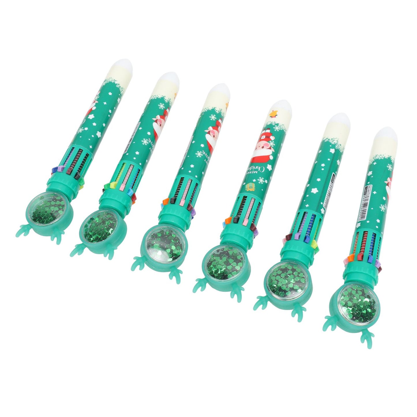 6Pcs Christmas Theme Ballpoint Pens 10 Color Cute Sequin Retractable Gift School Office Stationery Green Boy V1294-YM0512-3115220119512