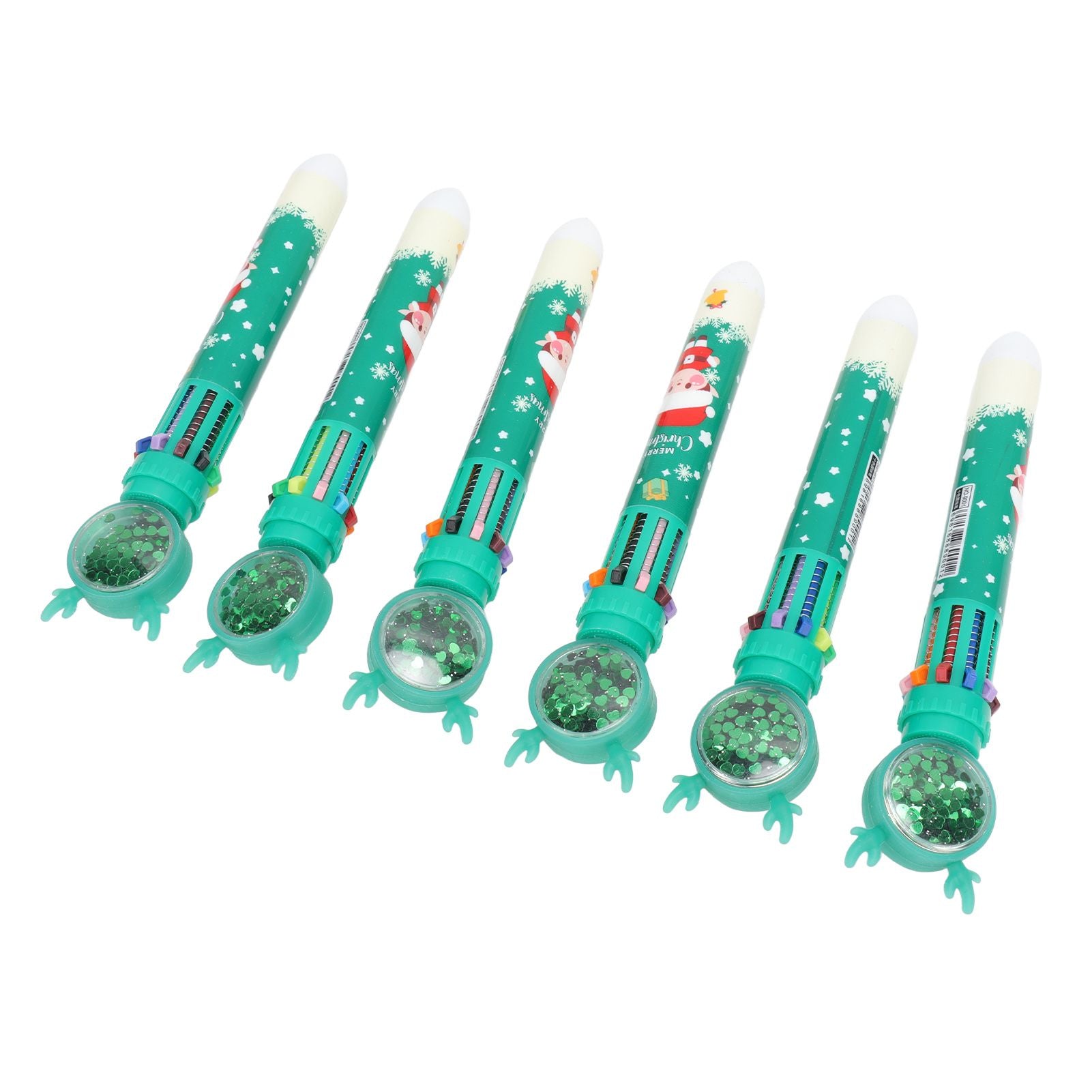 6Pcs Christmas Theme Ballpoint Pens 10 Color Cute Sequin Retractable Gift School Office Stationery Green Boy V1294-YM0512-3115220119512