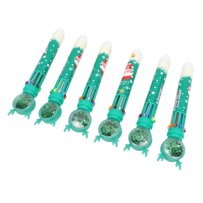 6Pcs Christmas Theme Ballpoint Pens 10 Color Cute Sequin Retractable Gift School Office Stationery Green Boy V1294-YM0512-3115220119512