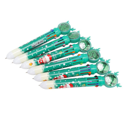 6Pcs Christmas Theme Ballpoint Pens 10 Color Cute Sequin Retractable Gift School Office Stationery Green Boy V1294-YM0512-3115220119512