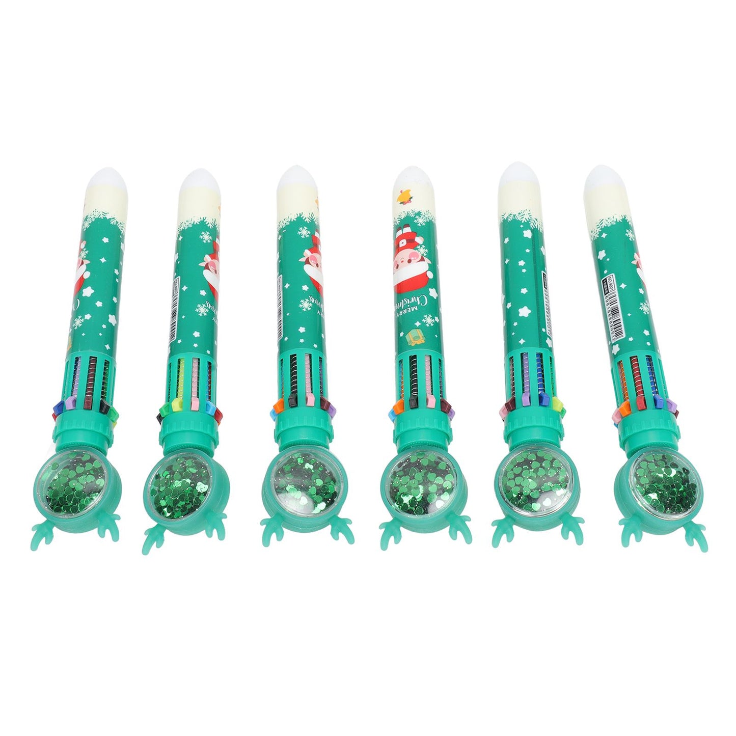 6Pcs Christmas Theme Ballpoint Pens 10 Color Cute Sequin Retractable Gift School Office Stationery Green Boy V1294-YM0512-3115220119512