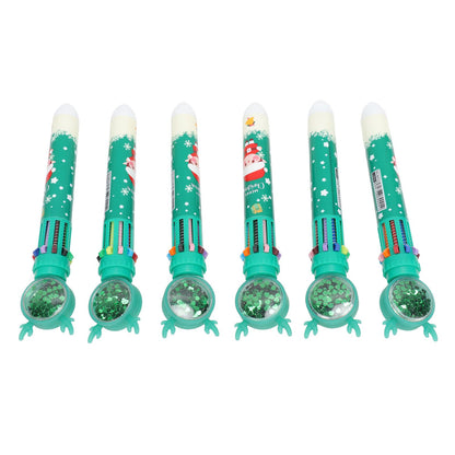 6Pcs Christmas Theme Ballpoint Pens 10 Color Cute Sequin Retractable Gift School Office Stationery Green Boy V1294-YM0512-3115220119512