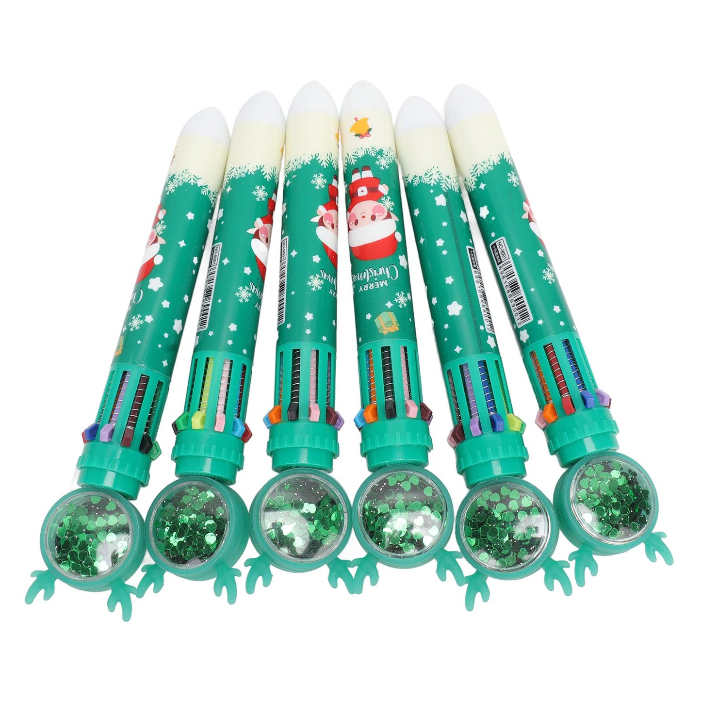 6Pcs Christmas Theme Ballpoint Pens 10 Color Cute Sequin Retractable Gift School Office Stationery Green Boy V1294-YM0512-3115220119512