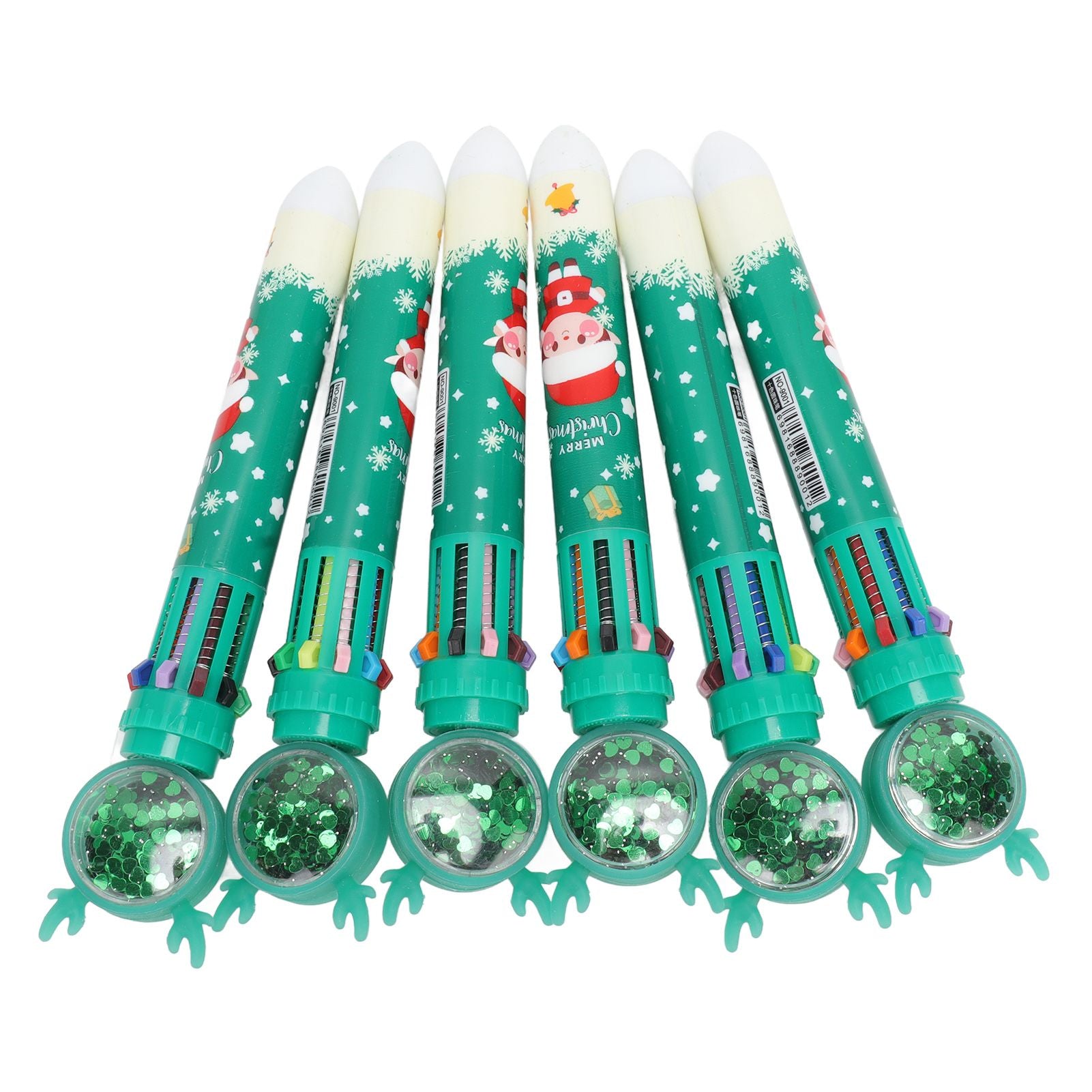 6Pcs Christmas Theme Ballpoint Pens 10 Color Cute Sequin Retractable Gift School Office Stationery Green Boy V1294-YM0512-3115220119512