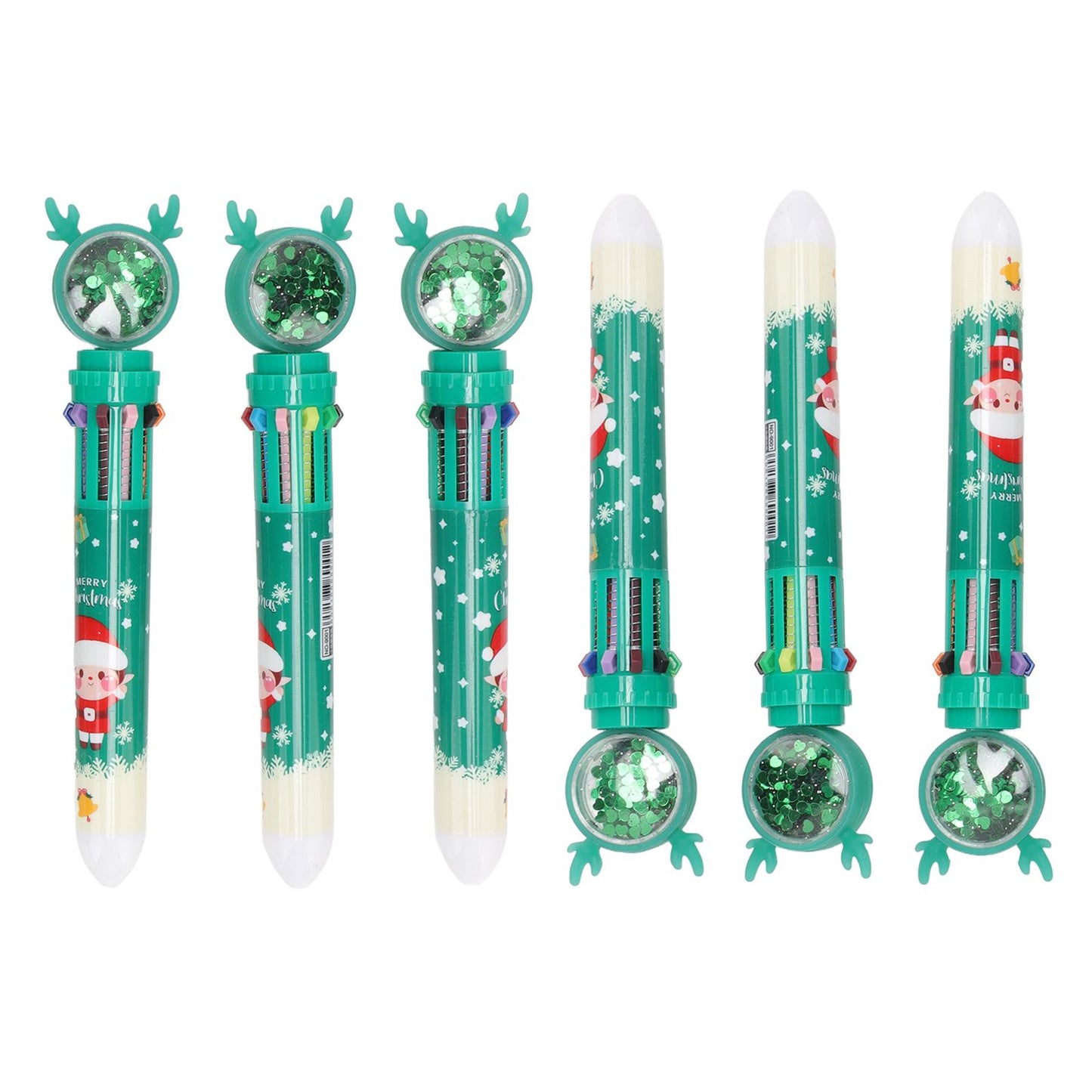 6Pcs Christmas Theme Ballpoint Pens 10 Color Cute Sequin Retractable Gift School Office Stationery Green Boy V1294-YM0512-3115220119512